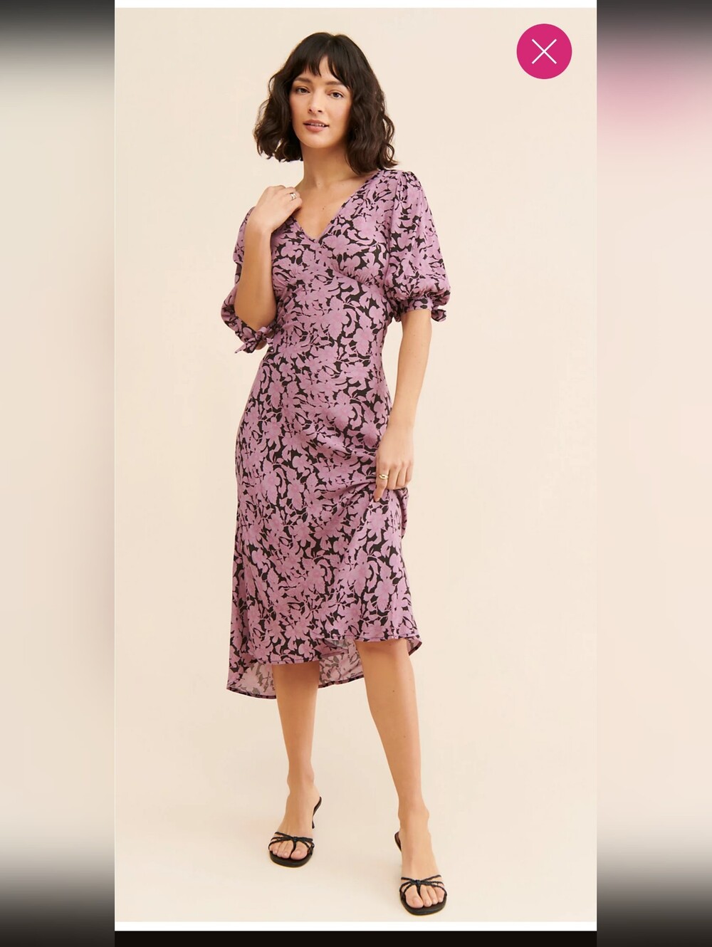 ROLLA'S Lilac Floral V-Neck Maxi Dress with Puff Sleeves